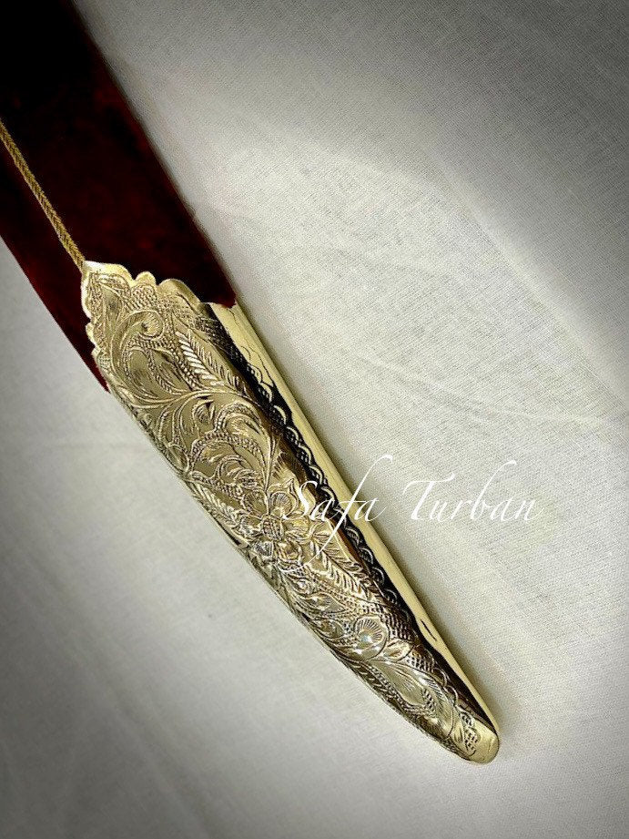 Indian Wedding Decorative Sword/Kirpan- Maroon Colour Sword with Golden work handle/For wedding purpose/Indian Rajput Wedding Sword