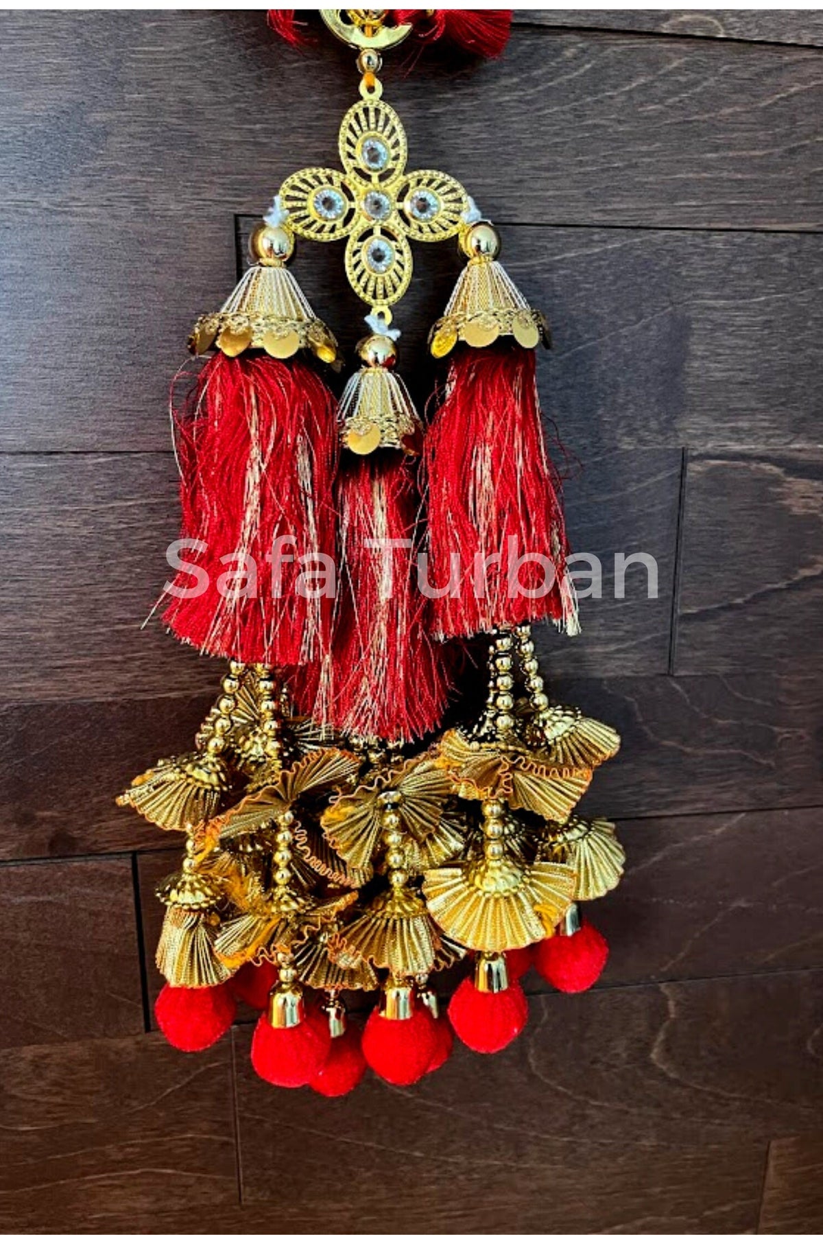 Punjabi Golden/Red Coloured Fabric Parandi Tassles Hair Extensions with Beads for Women and Girls (Sold per piece)