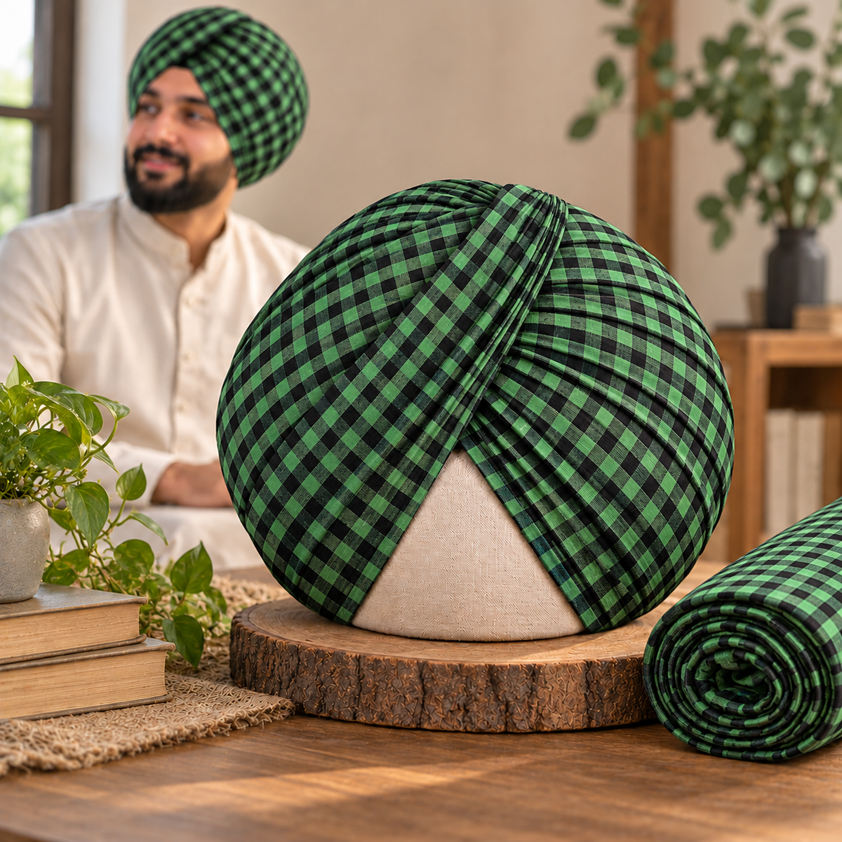 Check Parna- Green & Black Check Turban