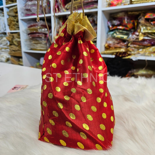 Indian Wedding- Desi Mithai/ Bhaji/Ladoo Bag- Potli Bag for Return Gifts Wedding II Sweets Bag Gift II Polka dot potli  (Red)