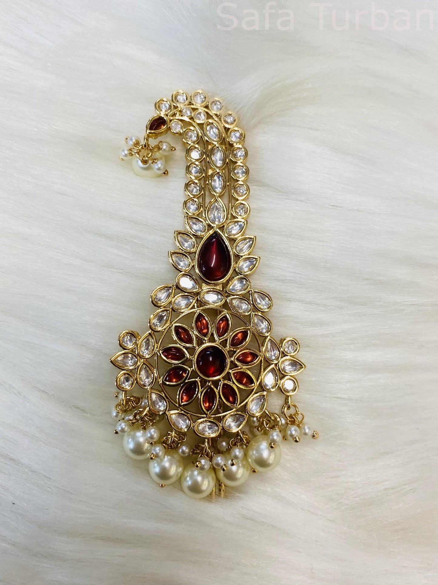 Indian Groom Wedding Accessories- MAROON- Pachi Kundan Kalangi/Kalgi for Men's Safa/Groom Pagdi