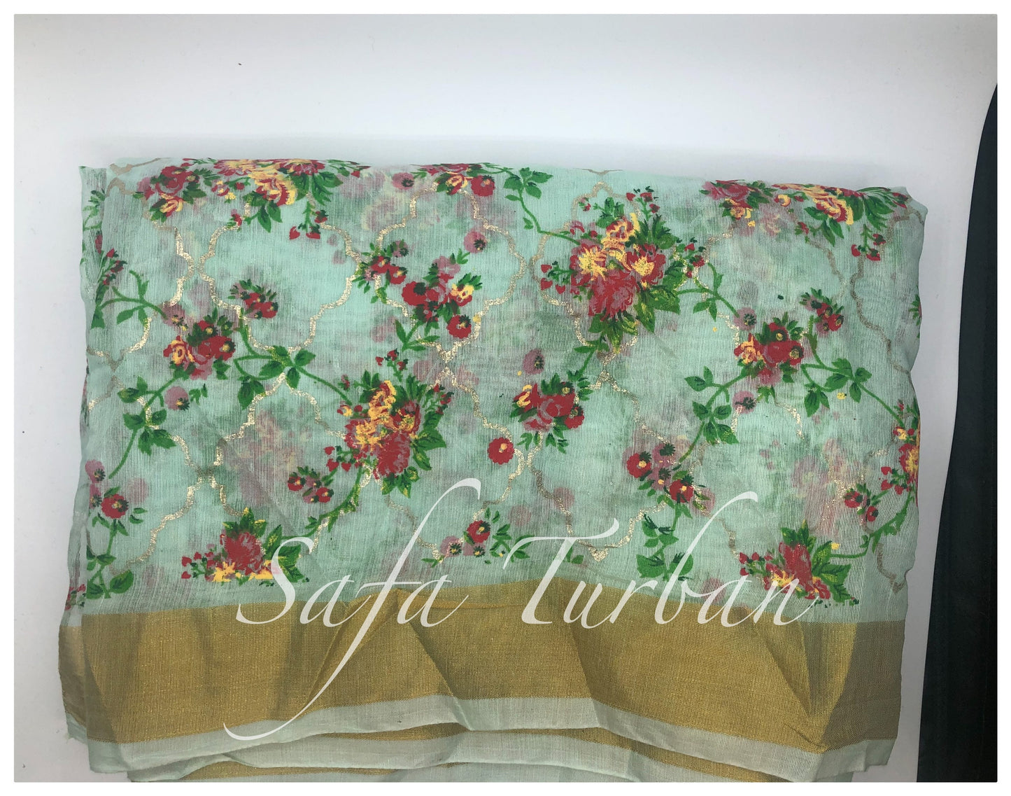 Sea Green Floral Safa Fabric- Turban Fabric/Safa/Pagdi/Pheta Cloth (Floral) for Barati/Groom/Social Occasion
