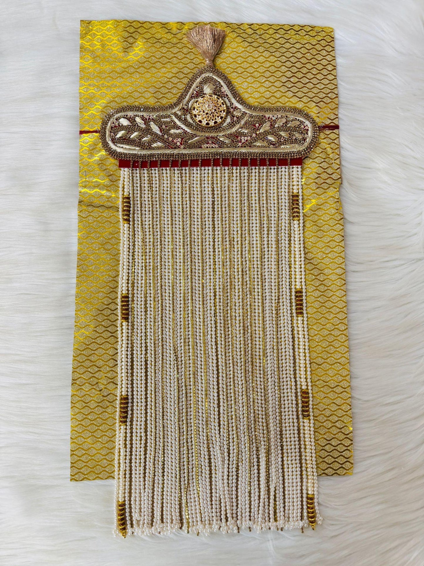 Kalgi, Sehra and Pearl Necklace Set -  Kalangi/Kalgi, Traditional Sehra, Pearl Necklace with Brooch for Groom (Trio Combo)