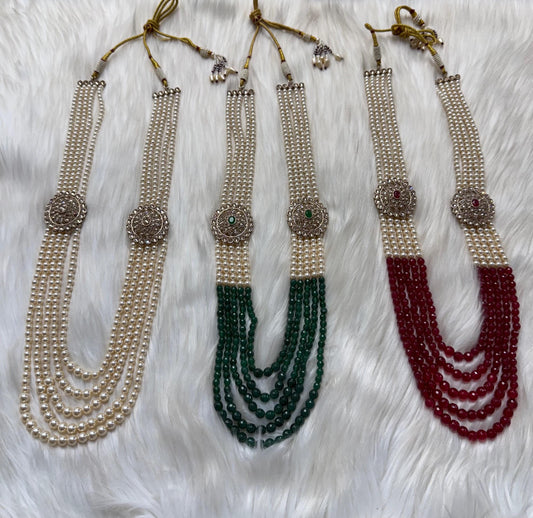 Indian Wedding-Pearl Necklace with Brooch, five Layered Maharaja Haar/ Necklace for Groom for Wedding