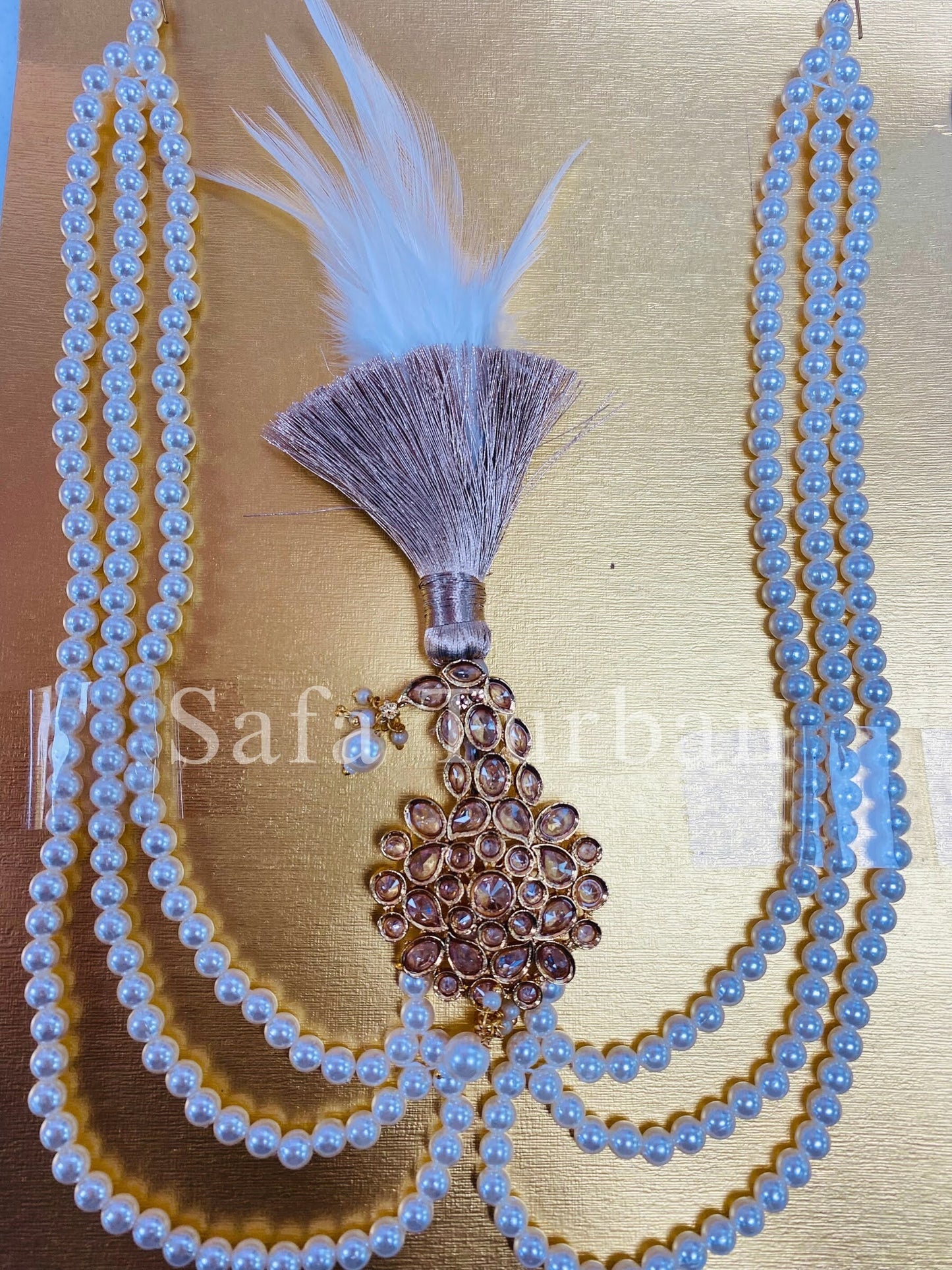 Indian Wedding Accessories- Gold and White Gold-Plated Kundan and Pearls Kalangi/Kalgi for Men's Safa/Groom Turban