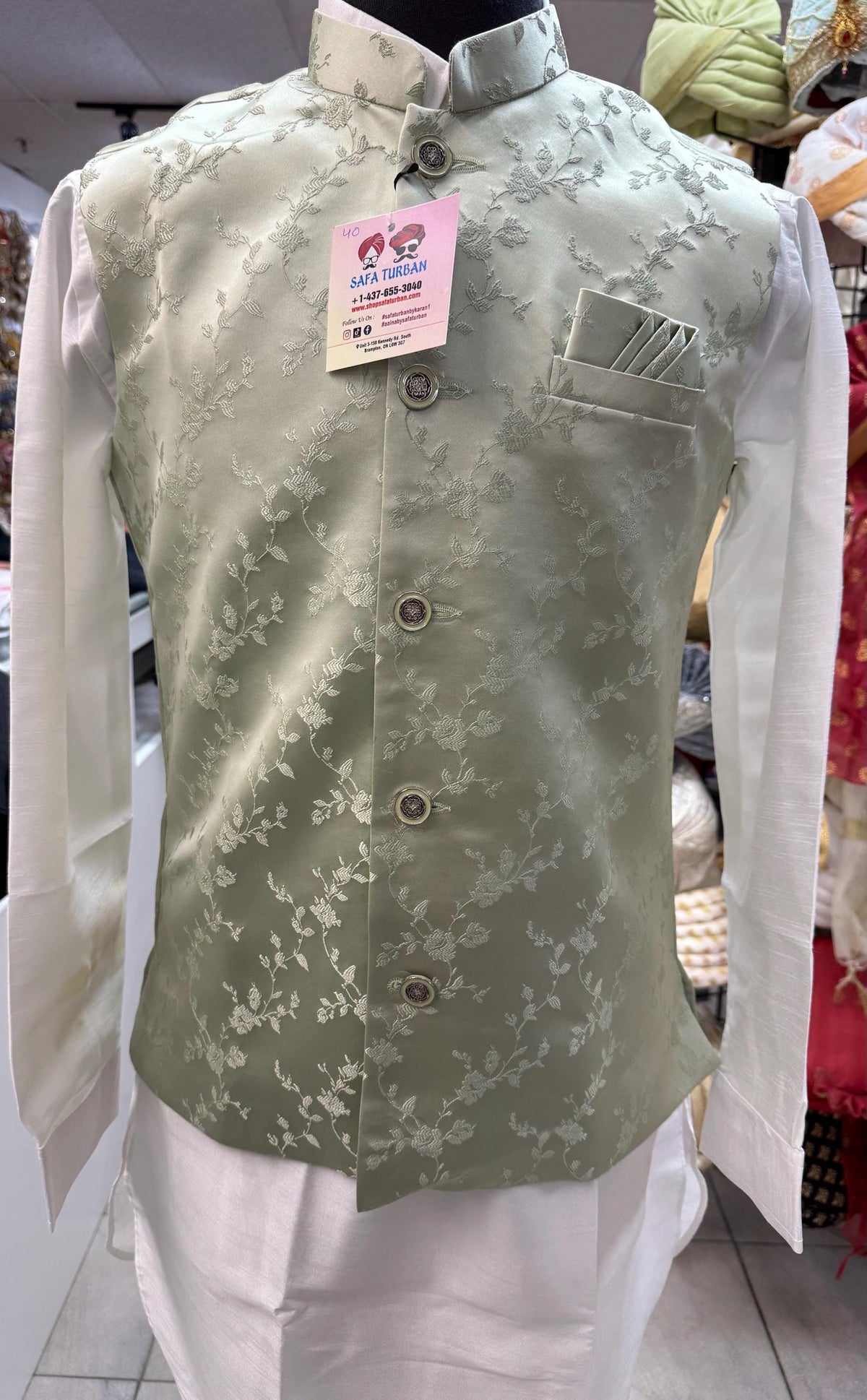 Designer Mint Green (Sage Green) Men Vest- Wedding Vest, Kurta Pajama Vest, Casual Wear (Size available 38,40,42,44,46)