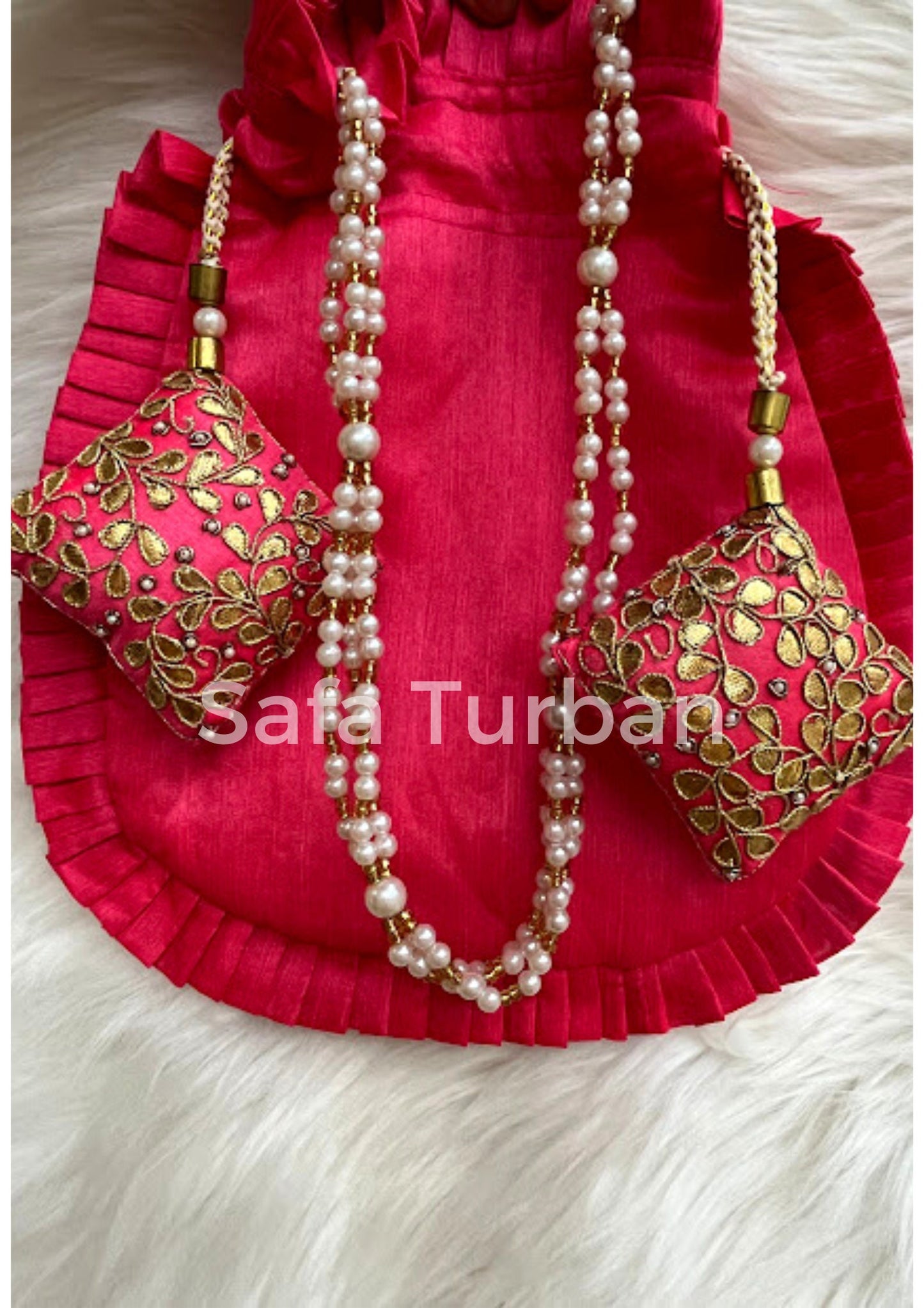 Potli Bag for women with Golden Embroidery and Pearl Handle