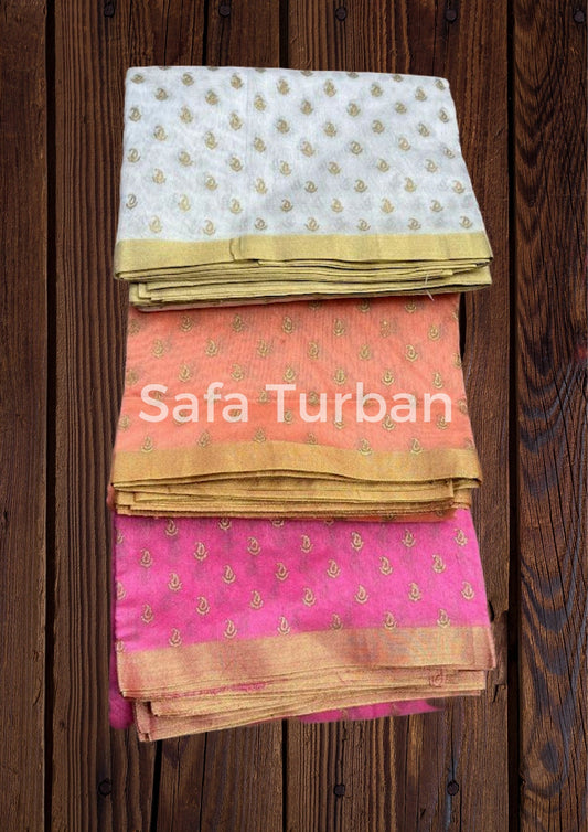 Men's Traditional Turban Fabric/Safa/Pagdi/Pheta Cloth (White/Peach/Pink) for Barati/Groom/Social Occasion