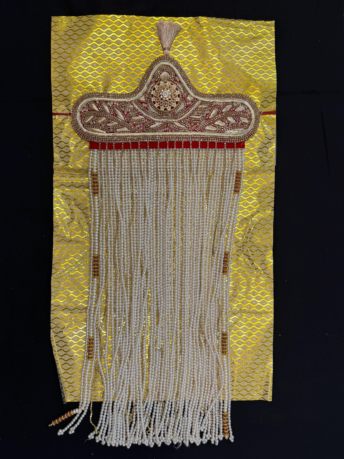 Kalgi, Sehra and Pearl Necklace Set -  Kalangi/Kalgi, Traditional Sehra, Pearl Necklace with Brooch for Groom (Trio Combo)