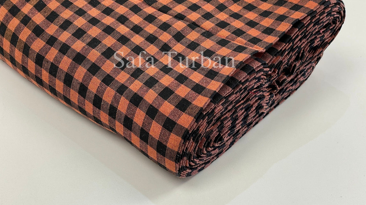Unstitched Orange & Black Check Turban (Check Parna)