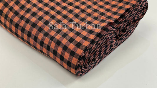 Unstitched Orange & Black Check Turban (Check Parna)