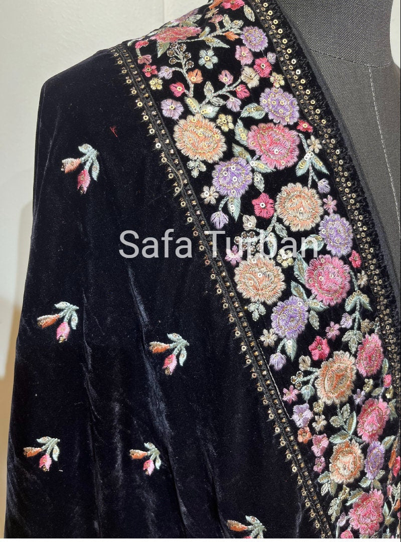 Velvet Dupatta- Women's Velvet Dupatta, Shawl, Dupatta (Red-Navy Blue Colour)