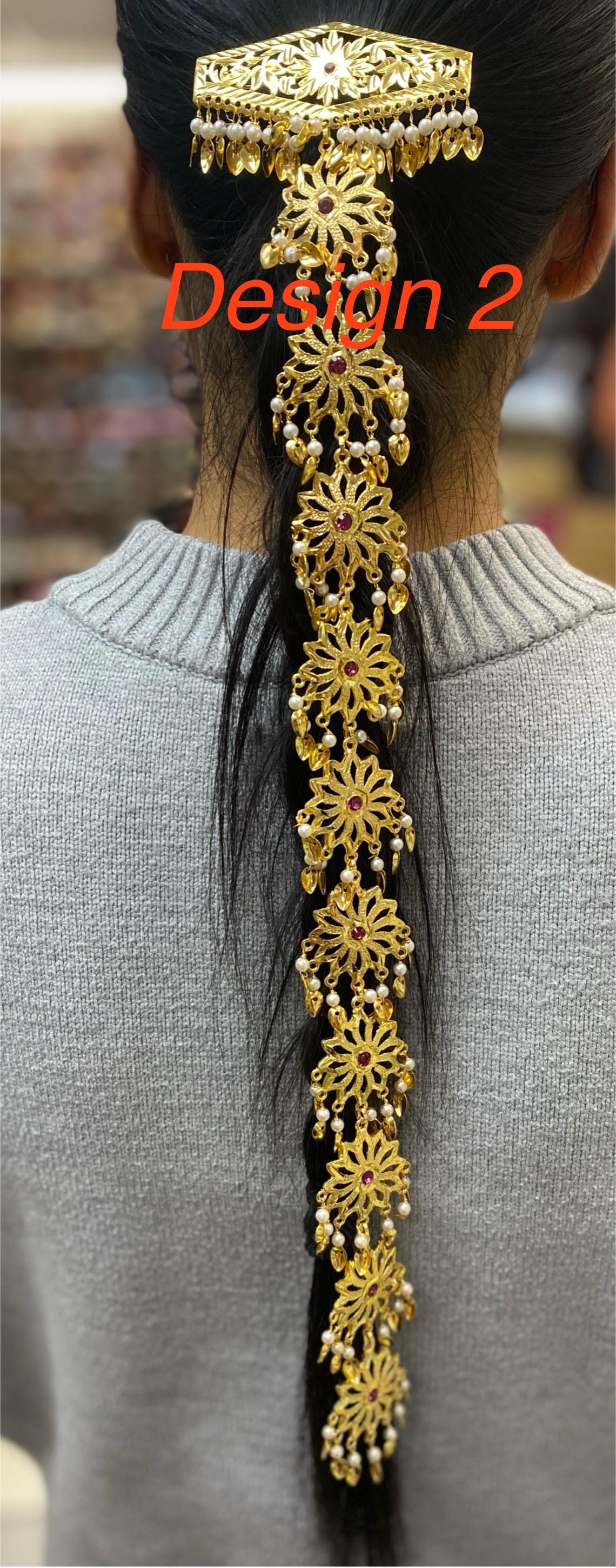 Golden Morni Traditional Pippal Patti Paranda/ Parandi / Hair Extensions with Beads for Women and Girls (Sold per piece)