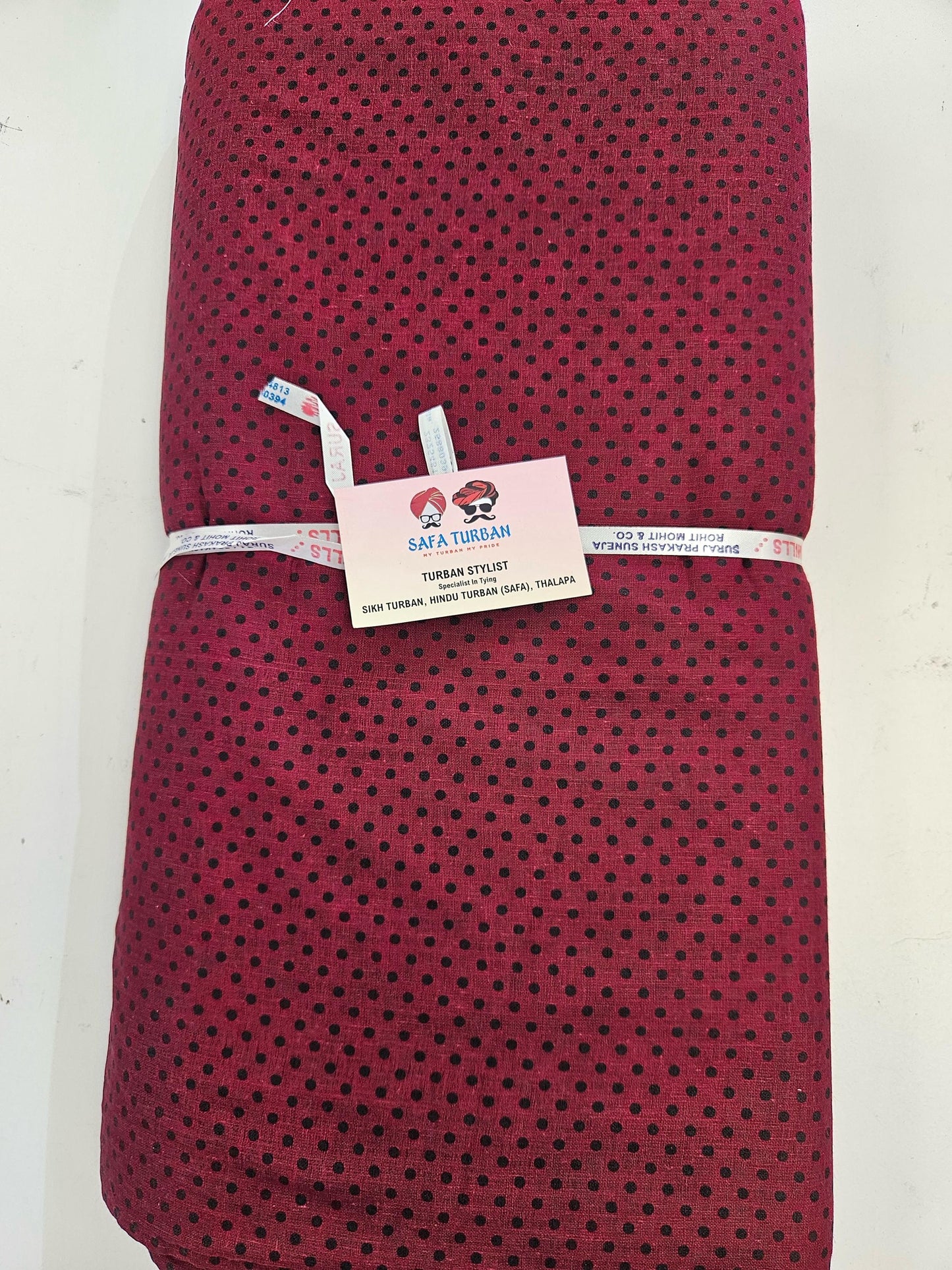 Sikh Turban- Maroon Polka Dot Full Voile turban fabric, Sikh Turban, Turban Fabric, Printed Voile Turban, (stitching/peeko/edges finishing)