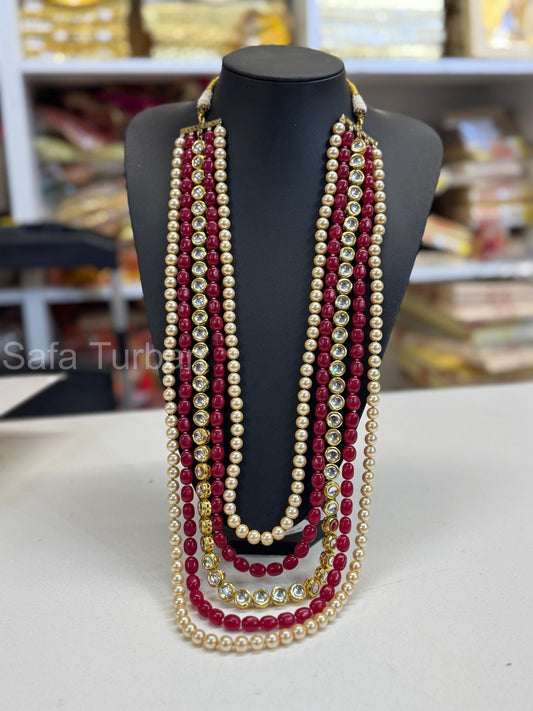 Indian Wedding- Pearl Necklace with Kundan layer for Men/Groom for Wedding (5Layers Pearl)