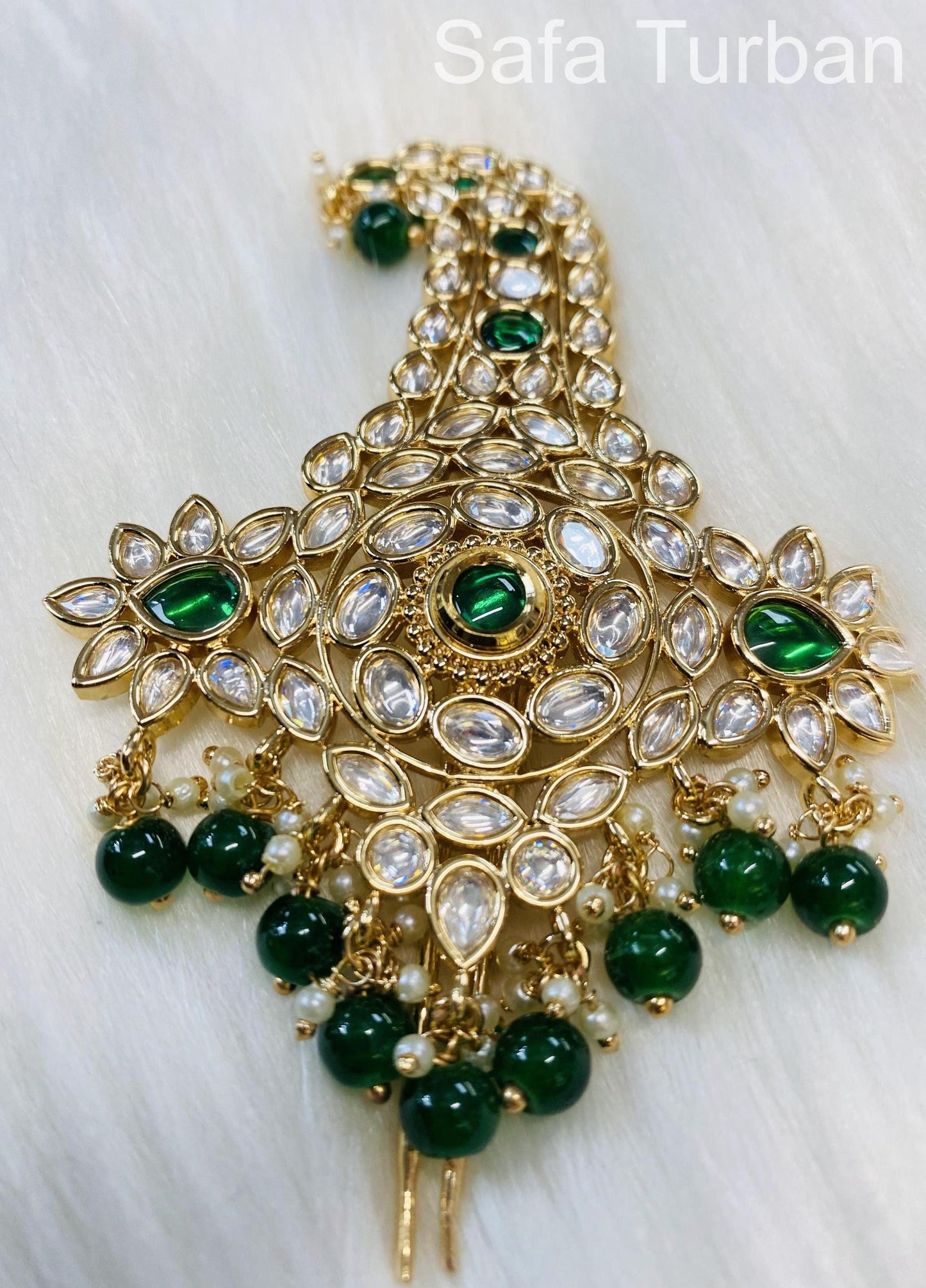 Indian Groom Wedding Accessories- Green Colour- Pachi Kundan Kalangi/Kalgi for Men's Safa/Groom Pagdi