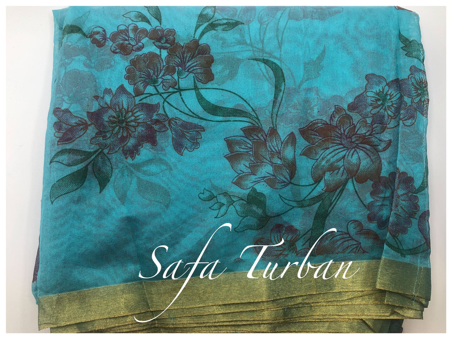 Blue Floral Safa Fabric- Turban Fabric/Safa/Pagdi/Pheta Cloth (Floral) for Barati/Groom/Social Occasion