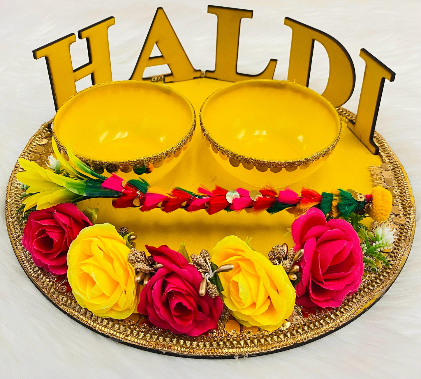 Wedding Accessories- Bride/Groom Mayian/ Haldi/ Maiyan/ Vatna Ceremony-Decorative  Wooden board and  2Bowls