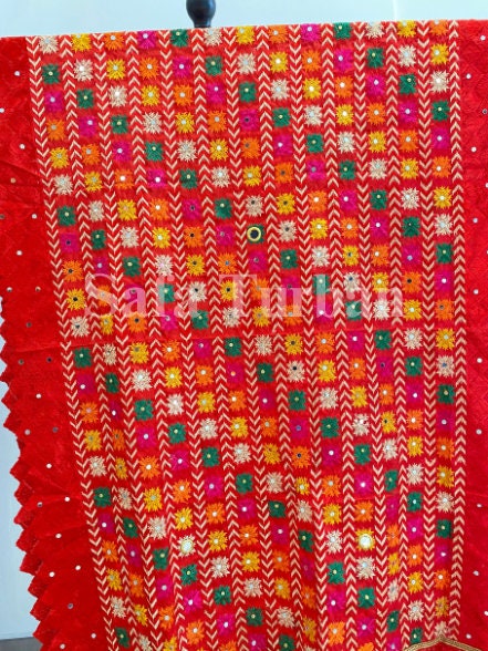 Phulkari Dupatta- Women's Phulkari Dupatta, Scarf, Multicolour Phulkari Chunni, Dupatta