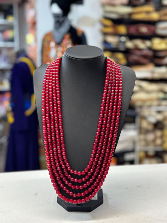 Indian Wedding- Red/Maroon (Bright Red) - Necklace for Men/Groom for Wedding