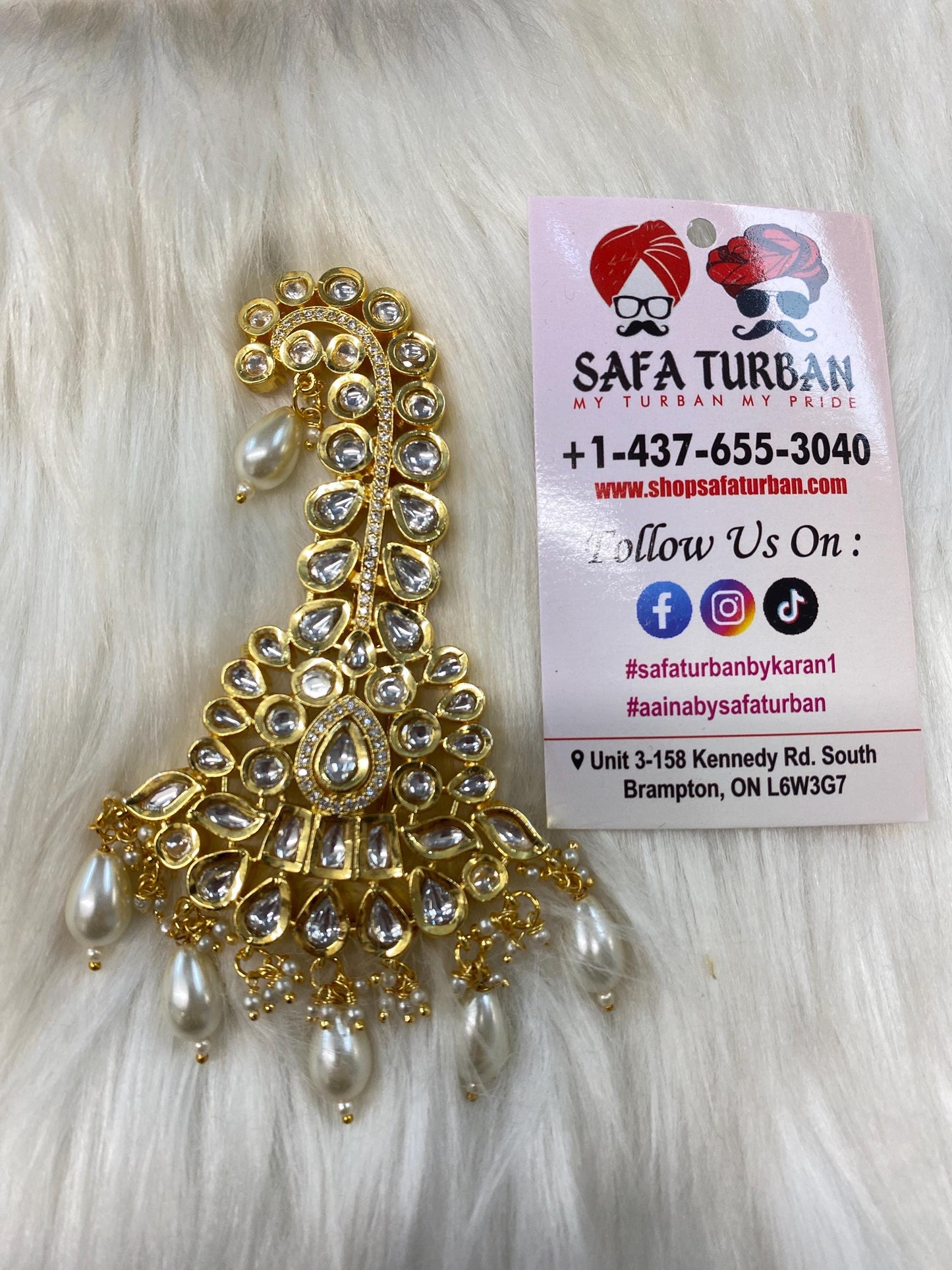 Indian Groom Wedding Accessories-  Kundan Kalangi/Kalgi for Men's Safa/Groom Pagdi with Feather