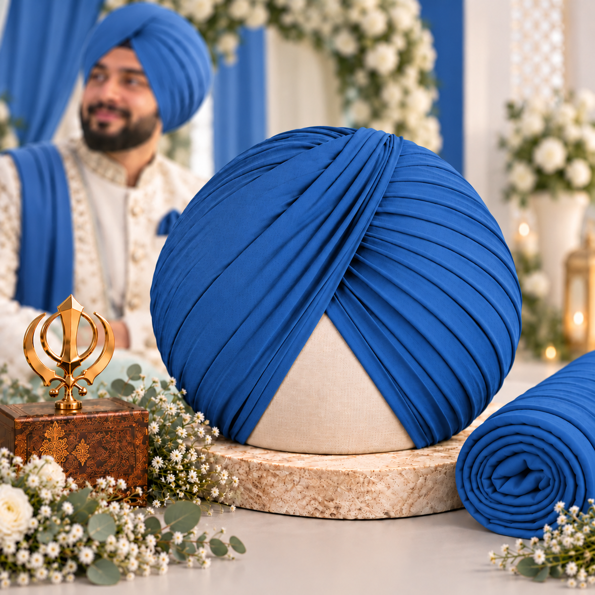 Sikh Turban- Deep Pool Blue (Full Voile and Rubia(Medium)/Half and Half Voile)