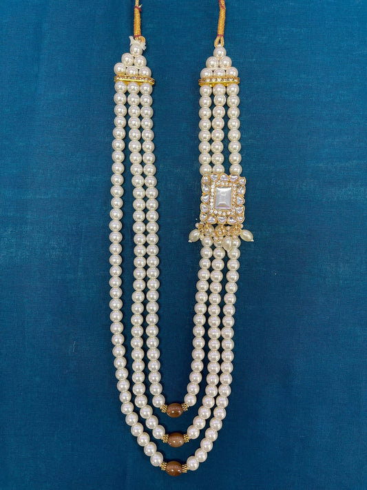 Indian Wedding- White/Offwhite Pearl Stone & Studded Necklace for Men/Groom/Dullah for Wedding