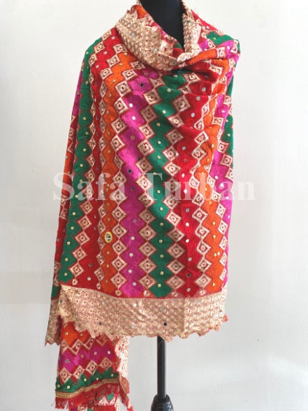 Phulkari Dupatta- Women's Phulkari Dupatta, Scarf, Multicolour Phulkari Chunni, Dupatta