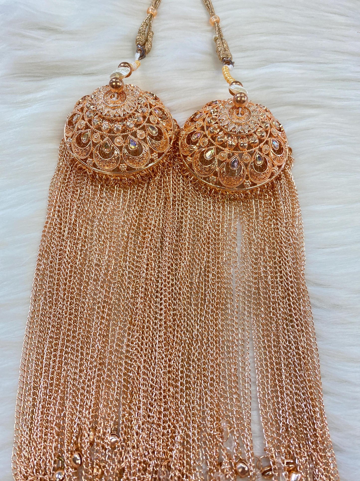 Beautiful Rose Gold Bridal Handmade Antique Kalire/Kaleera/Kalera/Kalira Bridal Hand Hanging Kaleera for Brides/Dulhan/Girls(sold as pair)