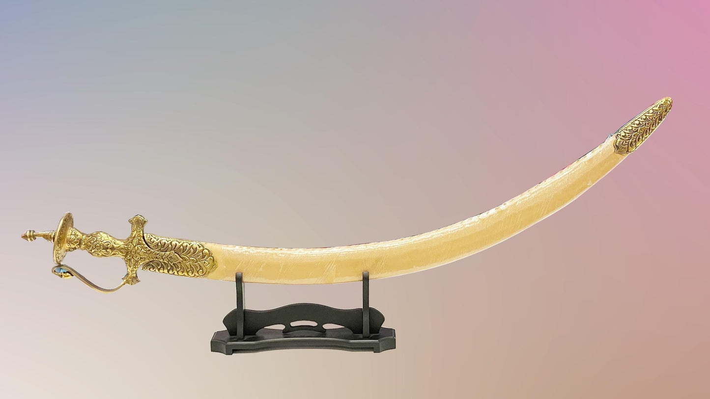 Indian Wedding Decorative Sword/Kirpan- Beige Leather Sword with Golden hand engraving handle/For wedding purpose/Indian Wedding Sword