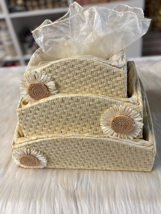 Fancy Gift Hamper Basket, Wedding Gift Packing Basket, Basket with Net, Wedding Hamper Trays, Pack of 3