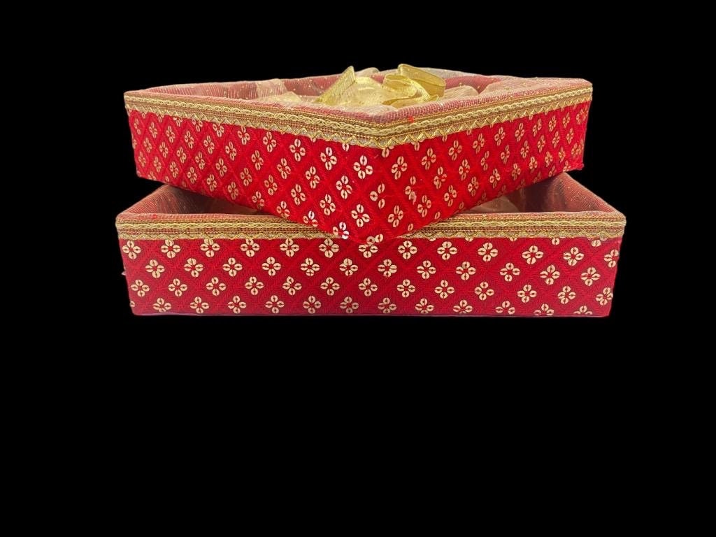 Fancy Gift Hamper Basket, Wedding Gift Packing Basket, Basket with Net, Wedding Hamper Trays, Pack of 2
