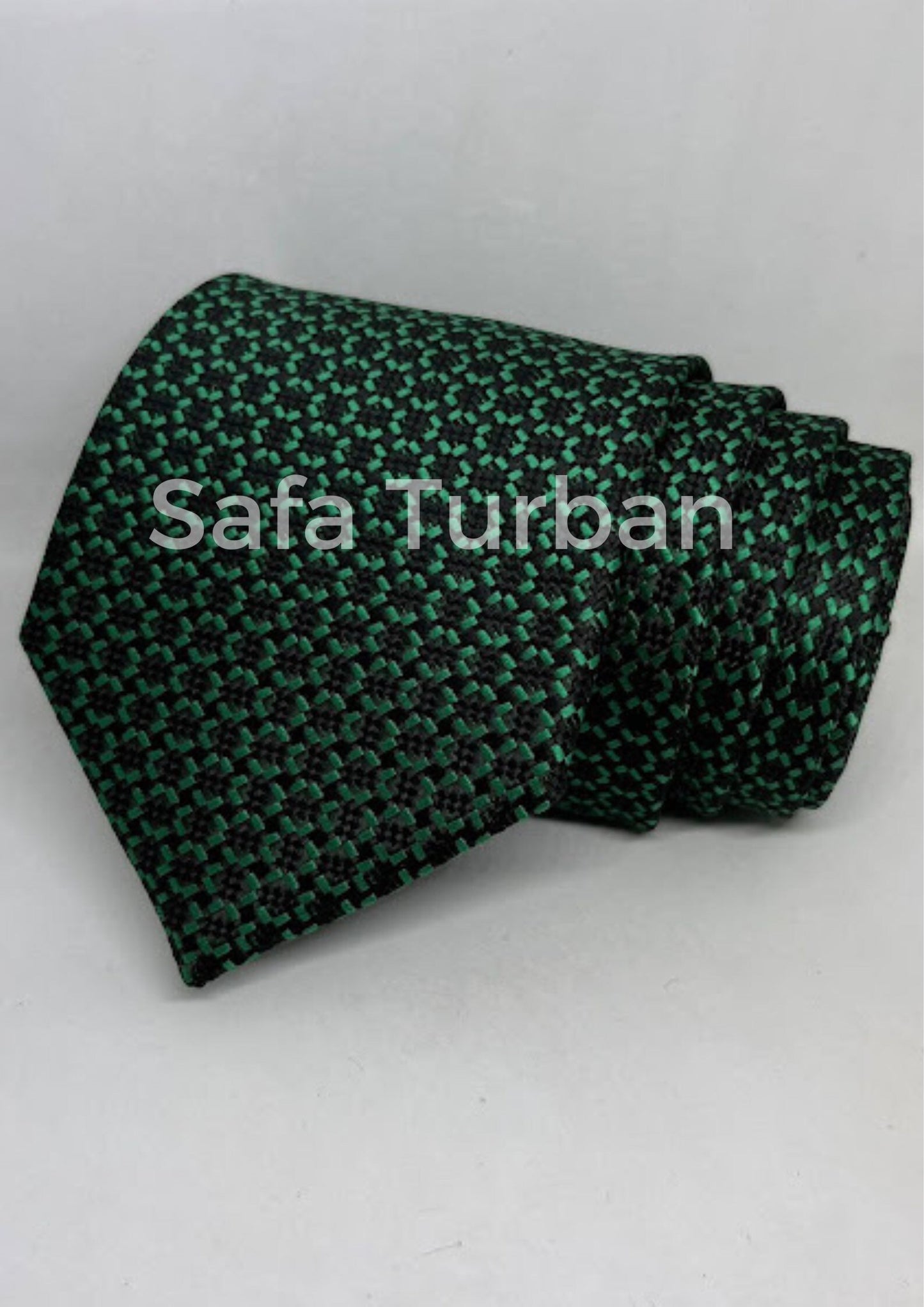 Mens Plaid Micro Self Silk Necktie Gift Set With Pocket Square (Dark Green/Black)