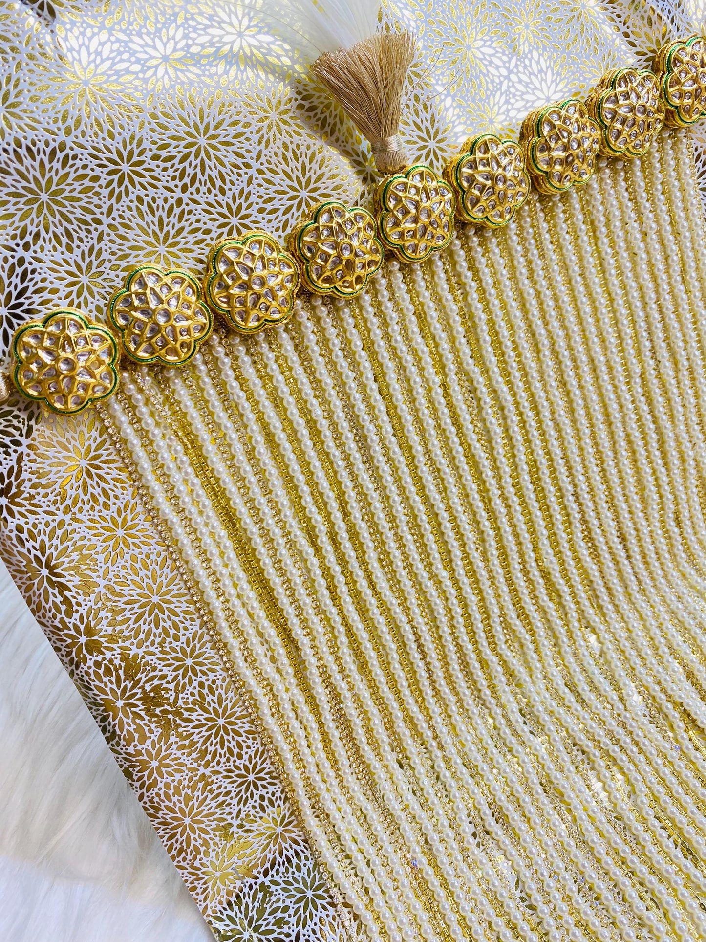 Groom Sehra- Indian Wedding Accessories- Golden kundan Sehra with Pearl Beads