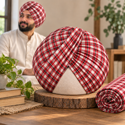 Check Parna- Red & black and white Colour Checkered Turban