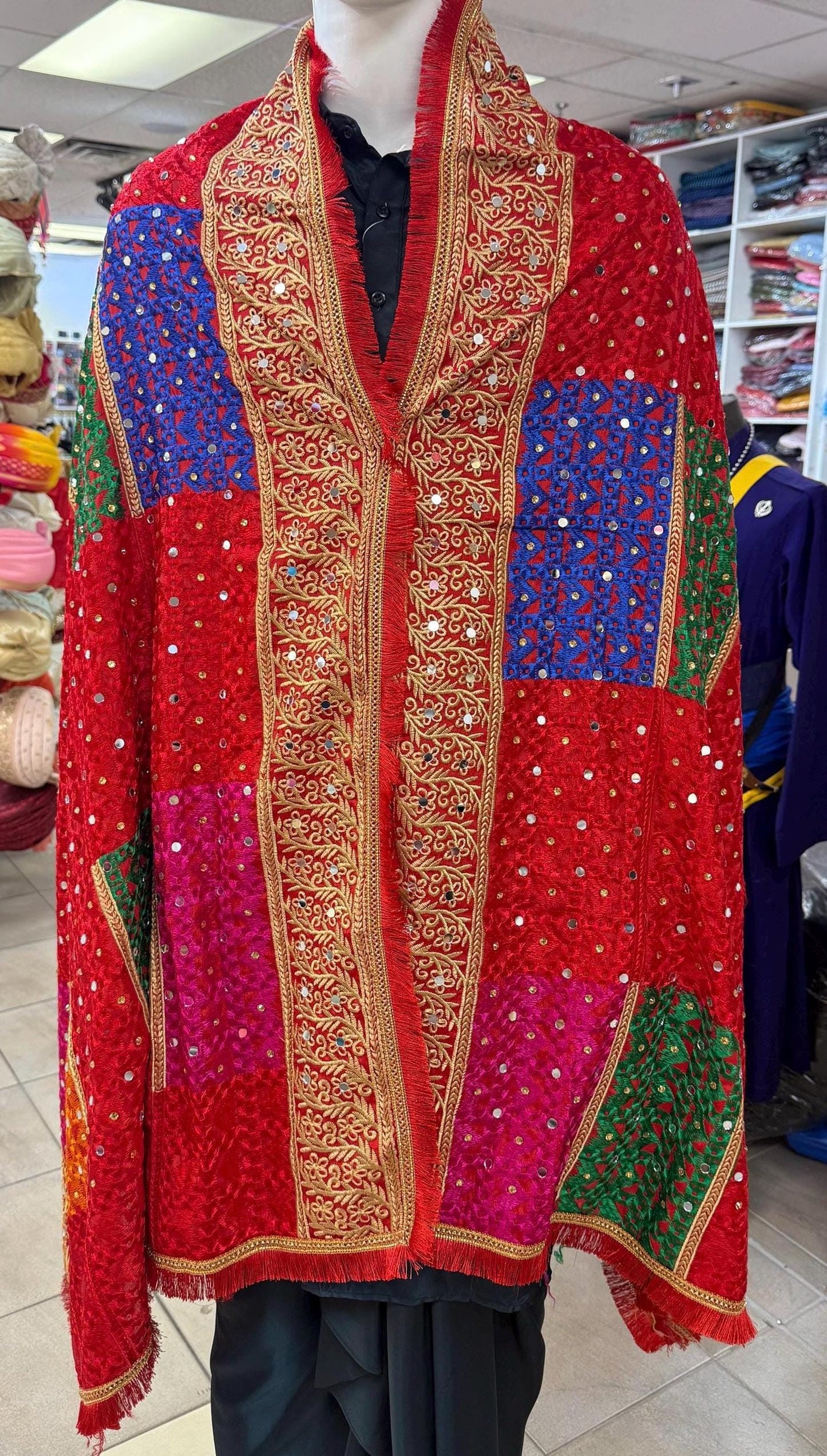 Phulkari Dupatta- Women's Phulkari Dupatta, Scarf, Multicolour Fulkari Chunni, Dupatta