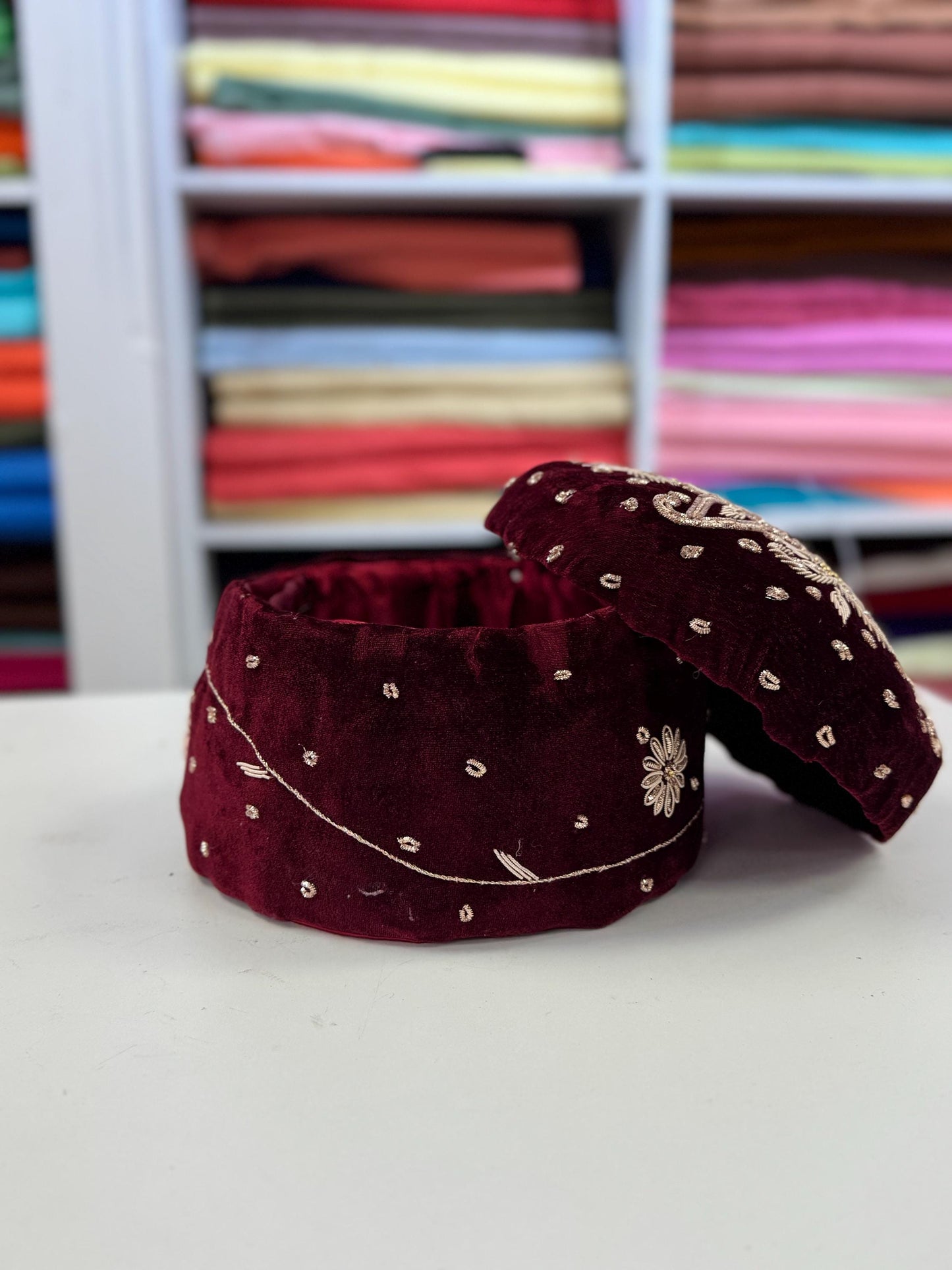 MULTI PURPOSE handcrafted velvet hand embroided Box- Trousseau Box- Bangle/jewellery/kaleere Storage Box