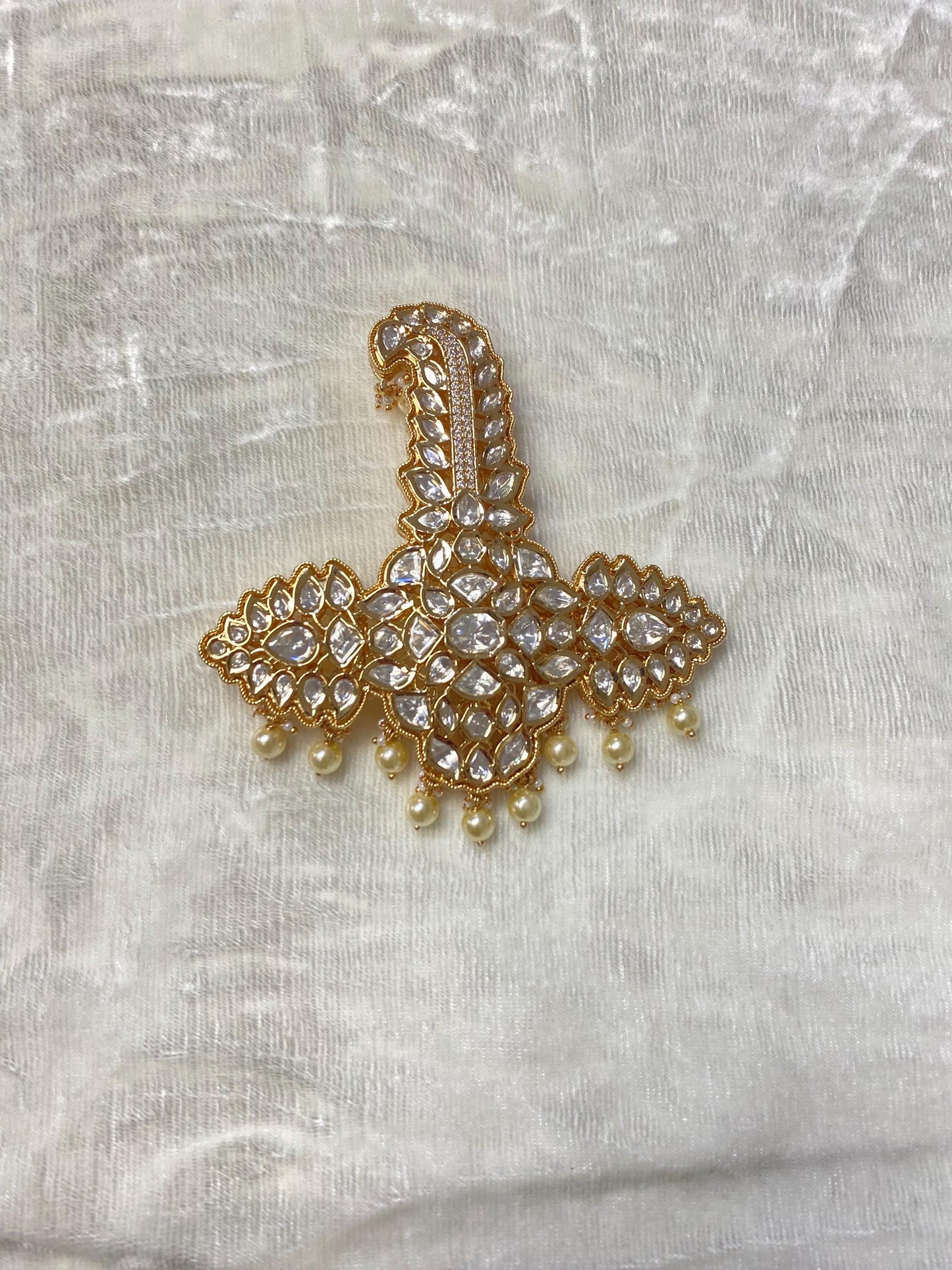 Golden Indian Groom Wedding Accessories-Kundan  Kalangi/Kalgi for Men's Safa/Groom Pagdi