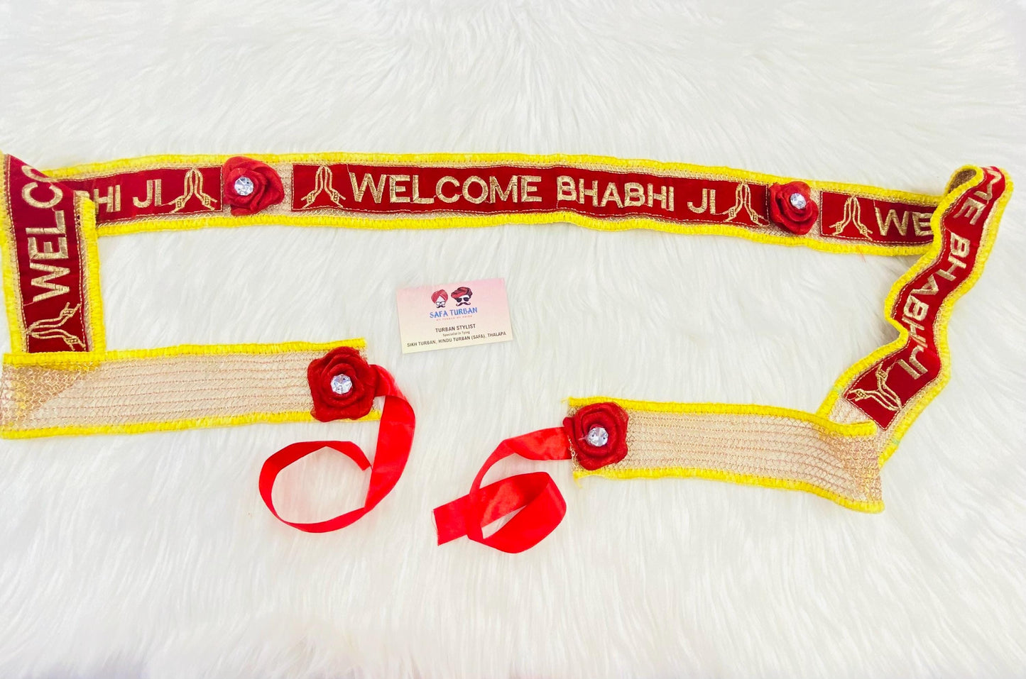 2.5 Meters Custom Wedding Entry Ribbon "Welcome Bhabhi Ji” II Indian Groom/Bride II  Indian Wedding Ribbon Cutting Ceremony