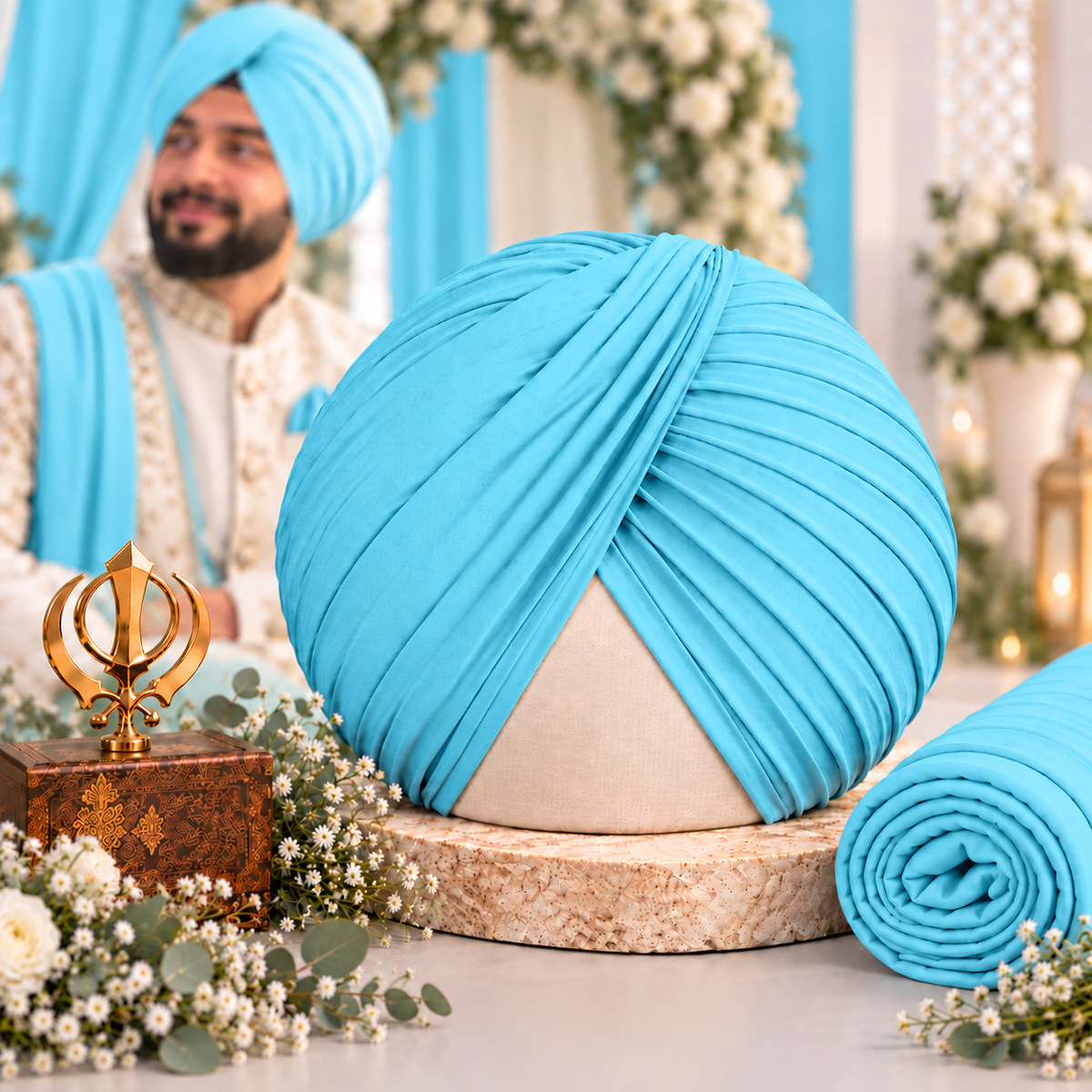 Sikh Turban- Carolina Blue (Full Voile and Rubia(Medium)/Half and Half Voile)