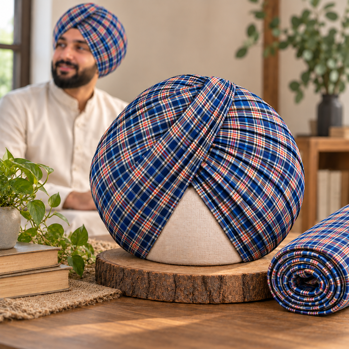 Check Parna- Royal Blue, Black and Red Check Turban (Dabbi wala Parna)