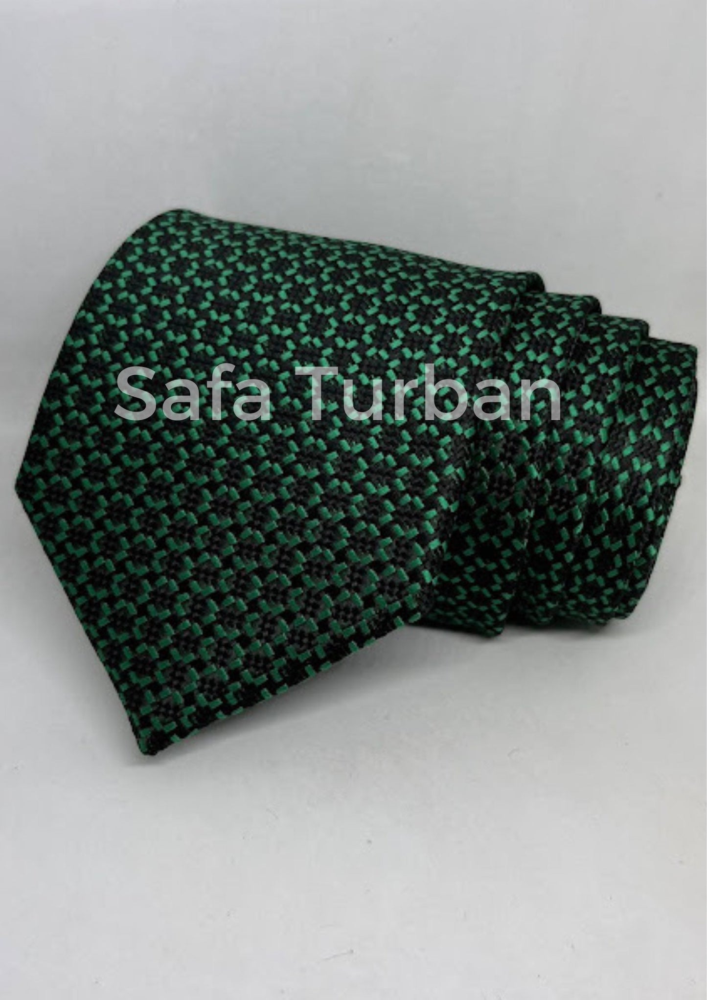 Mens Plaid Micro Self Silk Necktie Gift Set With Pocket Square (Dark Green/Black)