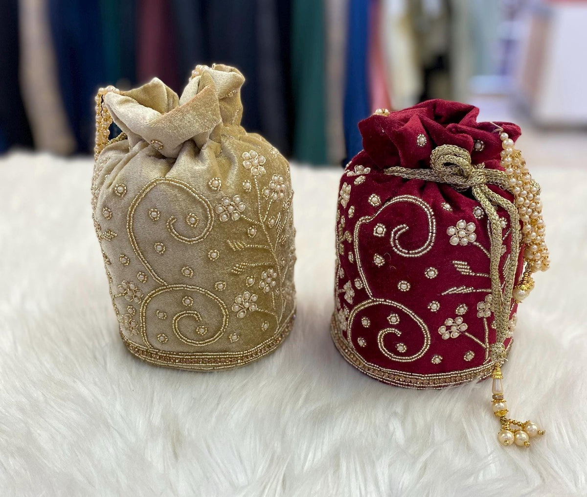 Designer Bridal Potli Bag for women with Embroidery and Embellished Stones