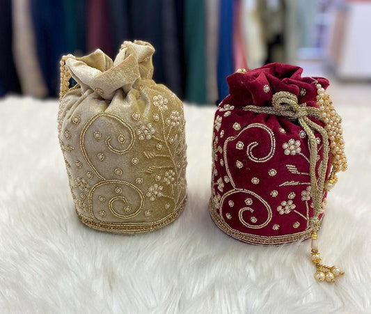 Designer Bridal Potli Bag for women with Embroidery and Embellished Stones