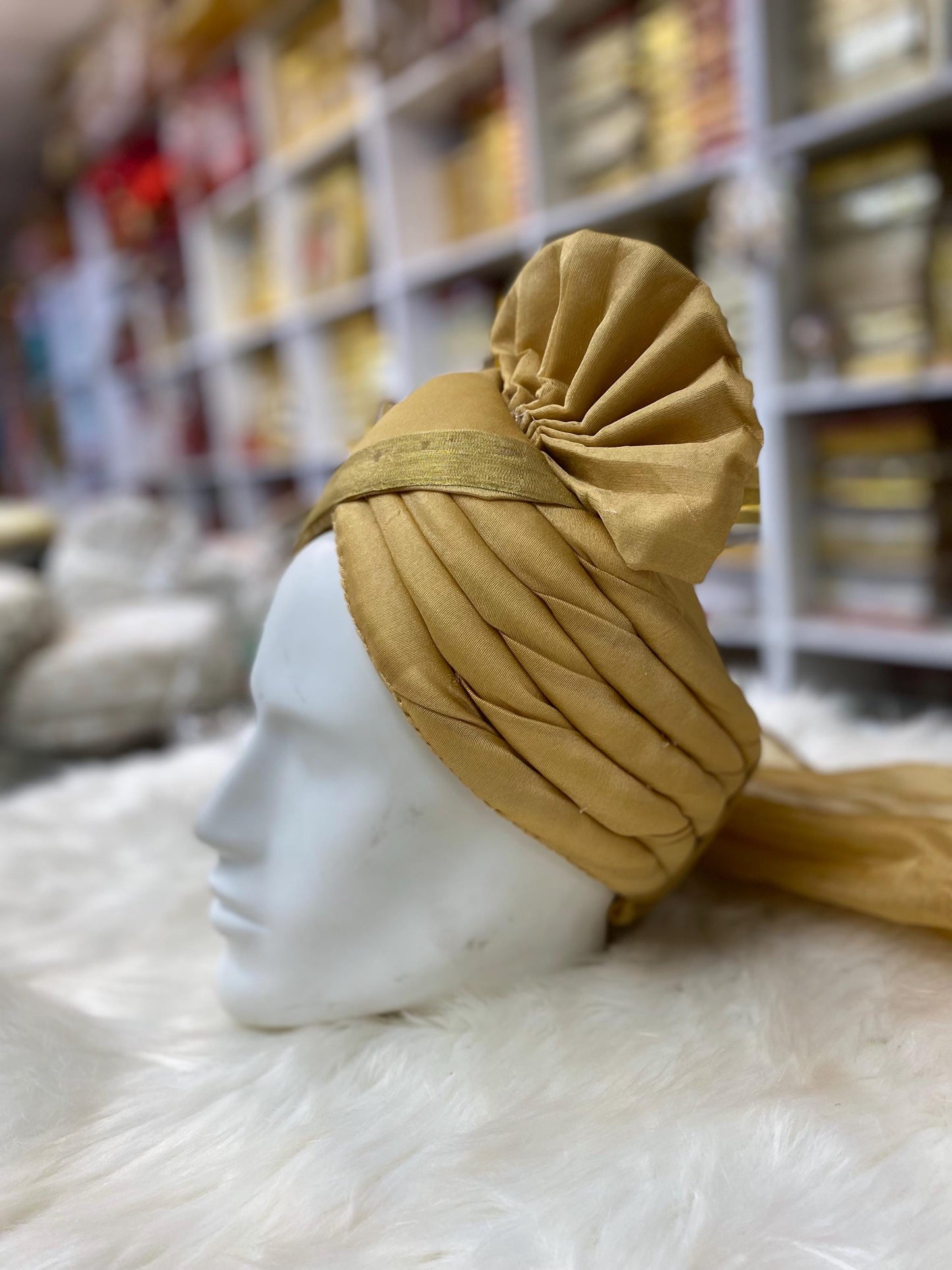 Groom Wedding Turban- Golden AdjustableTurban(with velcro)- Safa Turban/Pagdi/Premade Turban/ Wedding Safa/Turban/Pagdi for Men