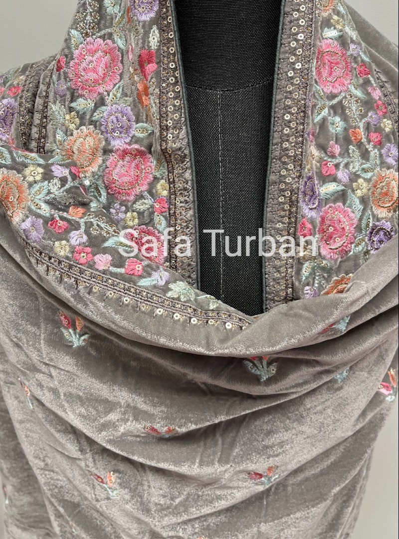 Phulkari Dupatta- Women's Phulkari Dupatta, Scarf, Multicolour Phulkari Chunni, Dupatta (Grey)