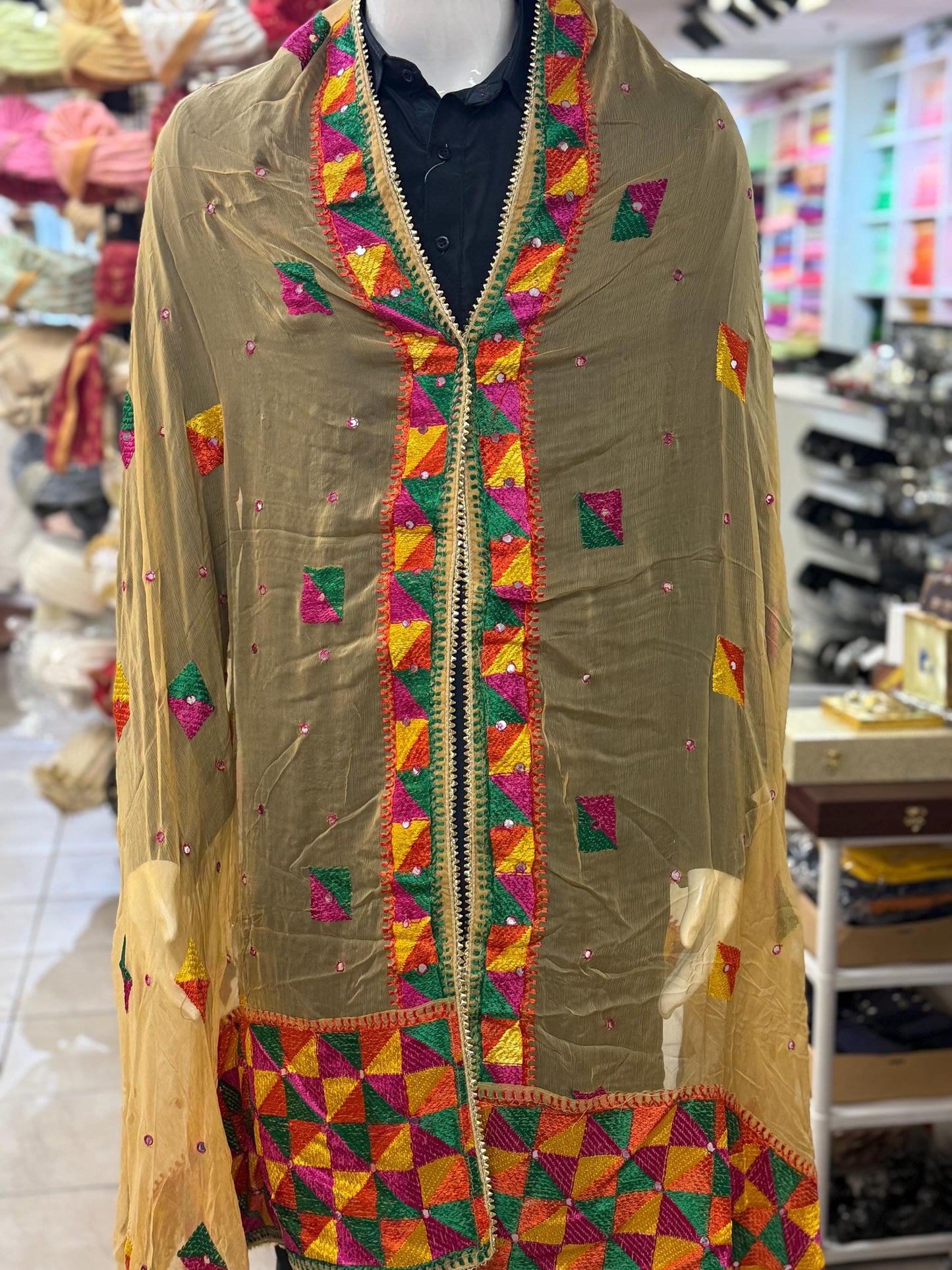 Phulkari Dupatta- Women's Beautiful Phulkari Dupatta, Scarf,Multicoloured  Phulkari Chunni, Dupatta