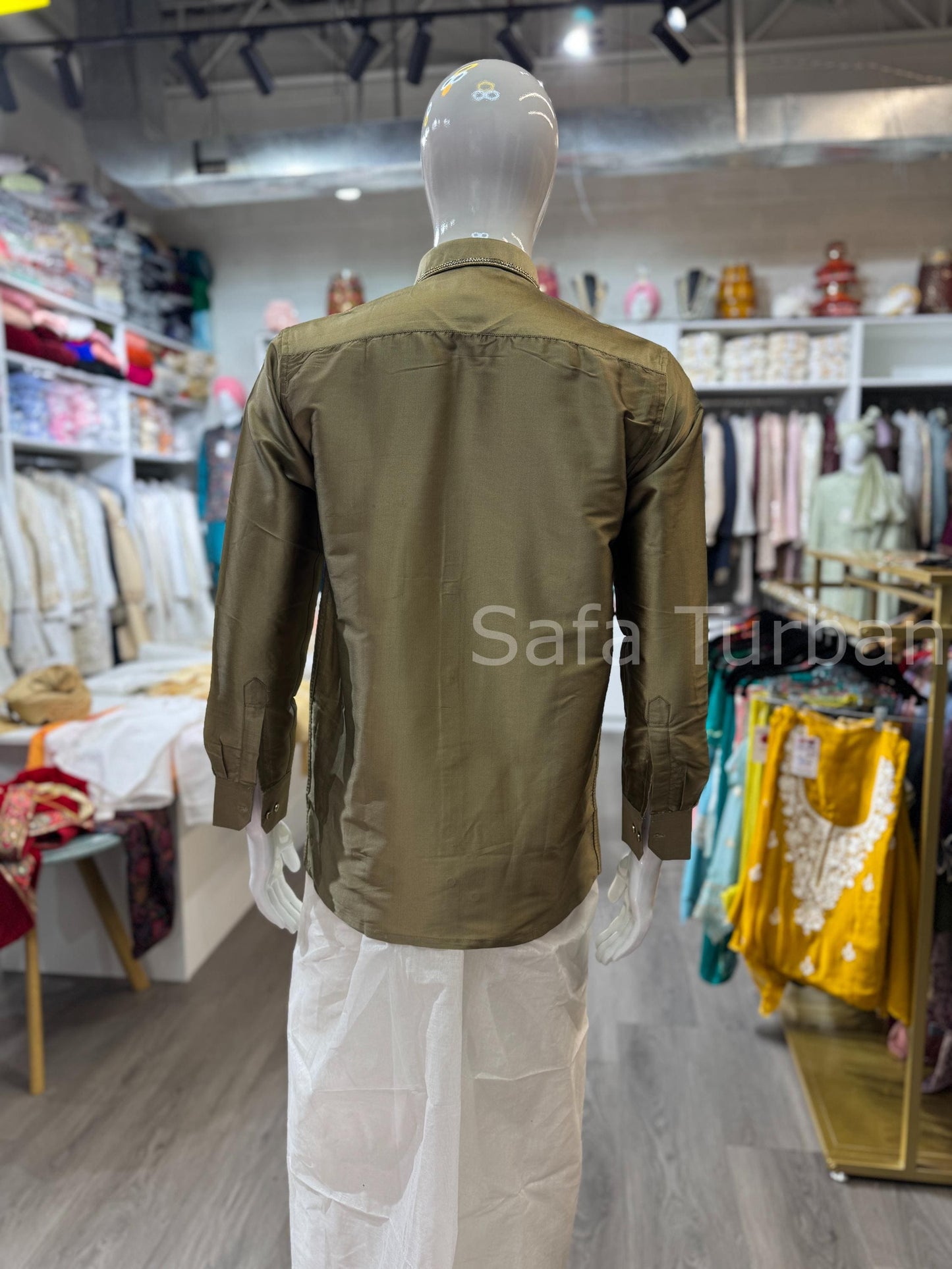 Solid Pure Silk Casual Shirt (Mehndi Green)