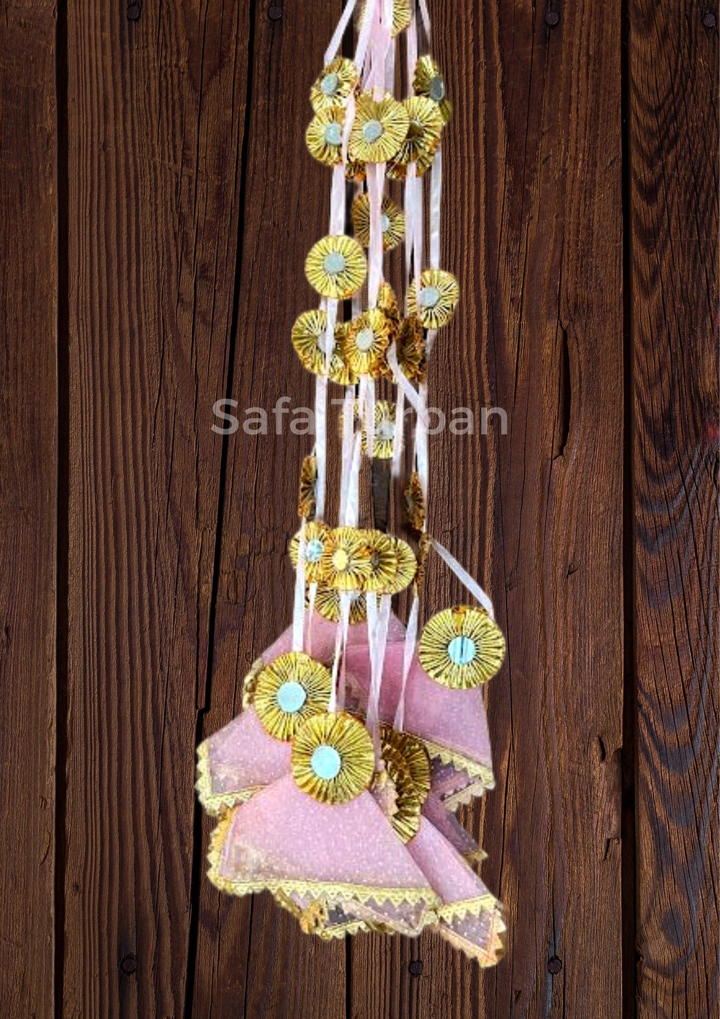 Tassels Decorative Hanging for Wedding Backdrops, Haldi, Wedding Event Decoration, Indian Wedding Net Fabric Hangings- Pack of 5 Strings