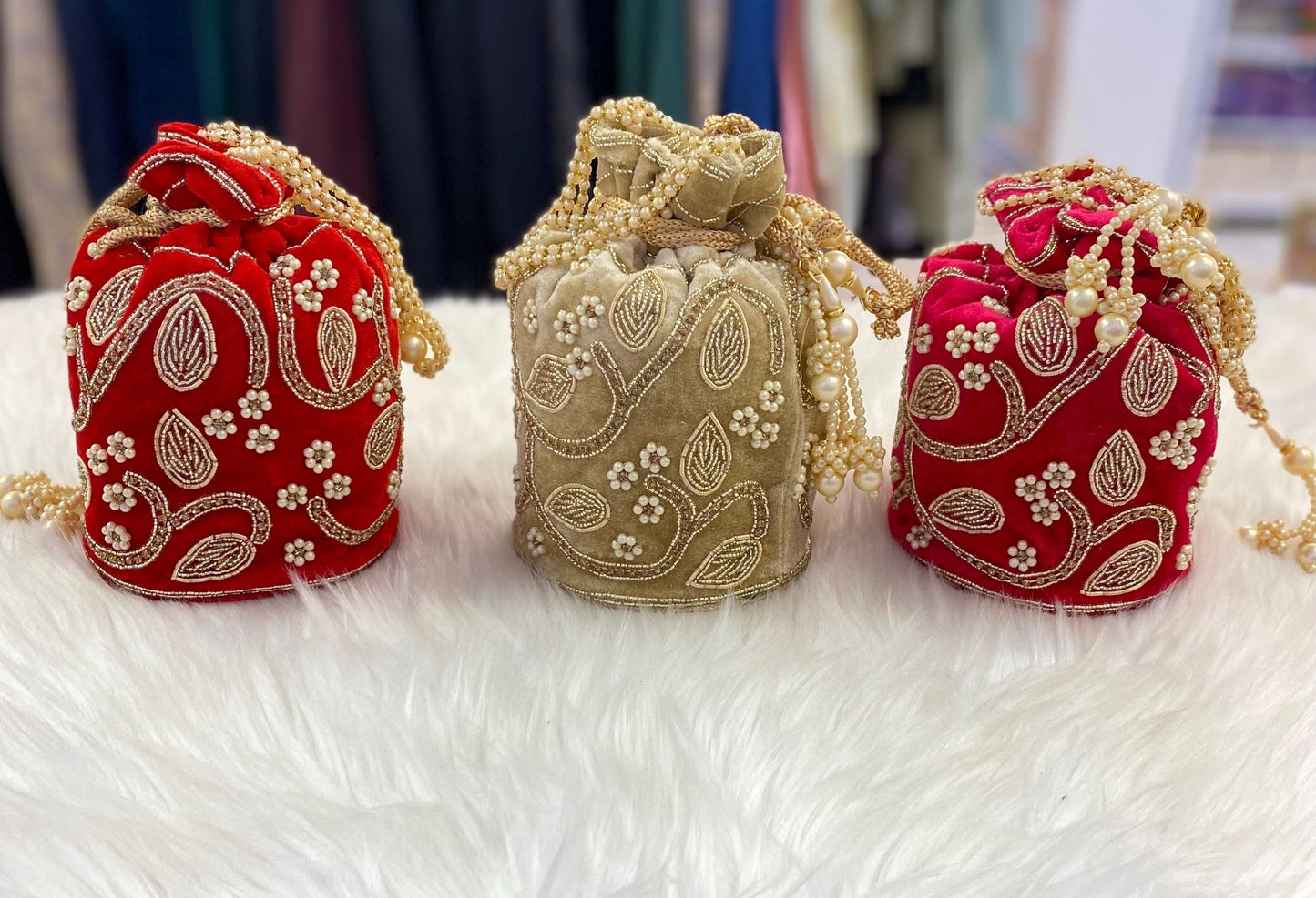 Designer Bridal Potli Bag for women with Embroidery and Embellished Stones